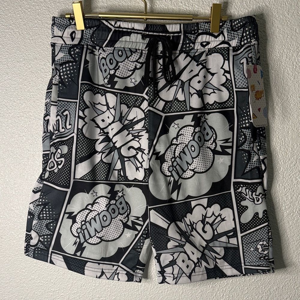 Graphic Comic Style Shorts in Black and White